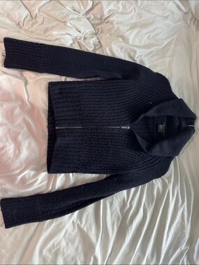 Armani Exchange Black Ribbed Zip-Front Scoop Collar Sweater